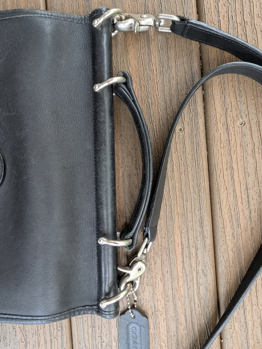 Coach Black Leather Messenger Bag with Top Handle